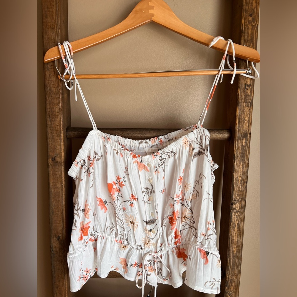 Amuse Society 2 piece White Floral Tie-Shoulder Tiered Tank and Shorts Set